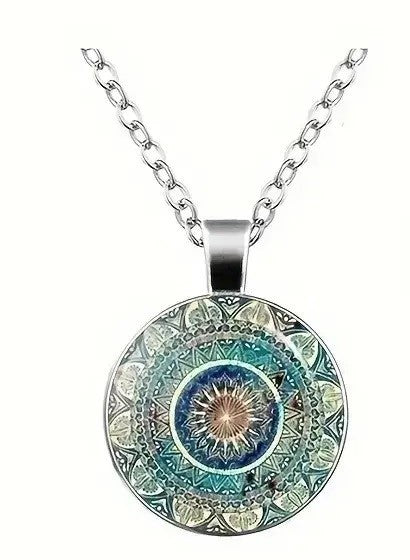 Blue Mandala Pendant Necklace