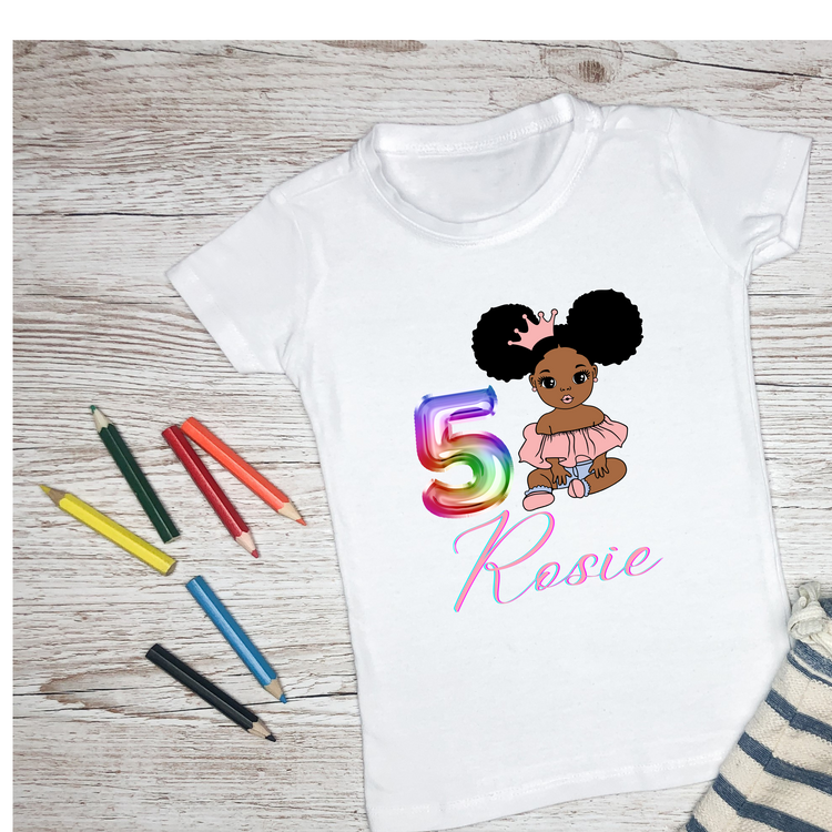 Baby Princess Tiara Birthday T-Shirt Personalised Name & Age White Printed Shirt