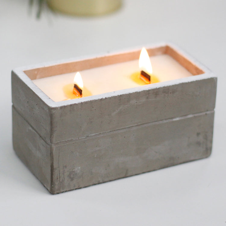 Concrete Pot Wooden Wick Soy Candles